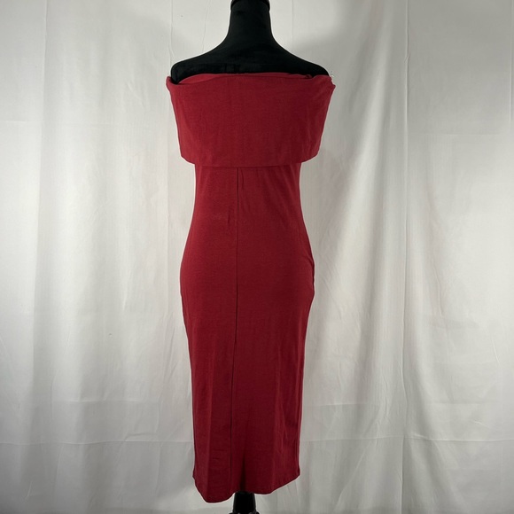Off the shoulder Bodycon dress,red, sleeveless,Large, maroon, brick red - Picture 3 of 7